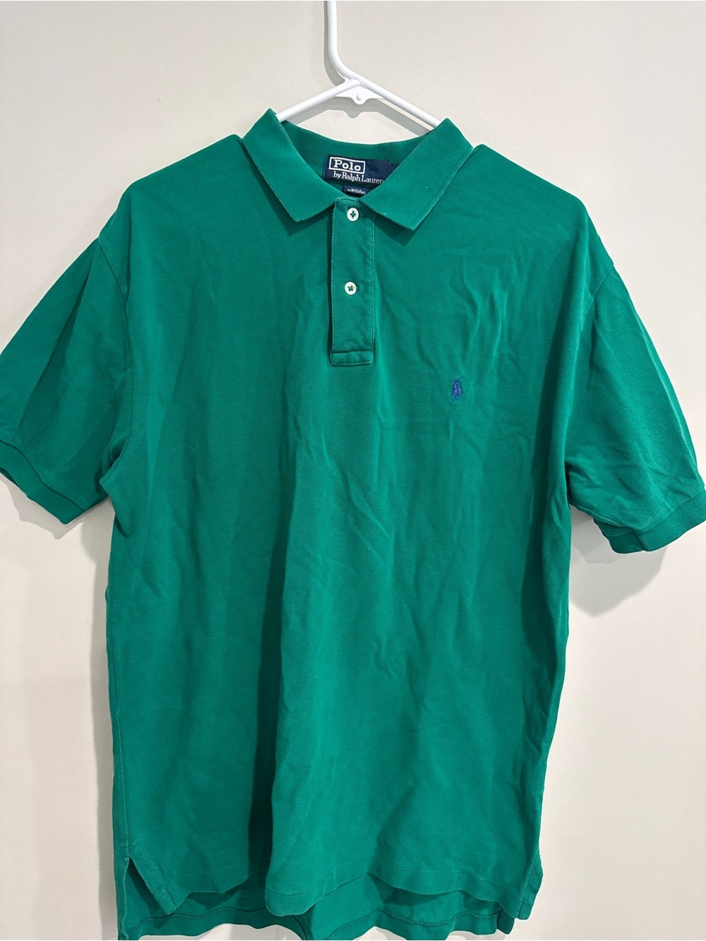 Ralph Lauren Green Polo Shirt with Navy Pony Golf Summer Event Vintage Medium